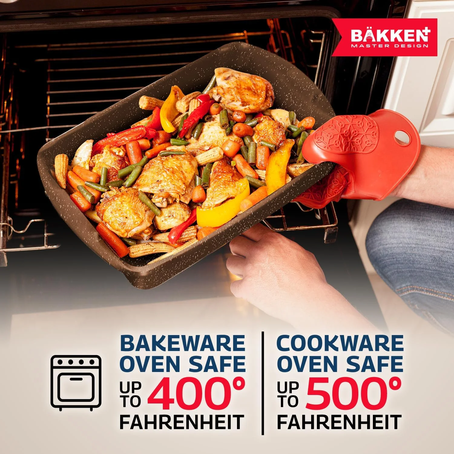 Bakken Master 38 Piece Granite Cookware and Bakeware Set -C Nonstick Granite Coating, Pots and Pans with Detachable Handles and Tempered Glass Lids, 6-piece Bakeware set, 12-piece Mixing Bowls,Brown