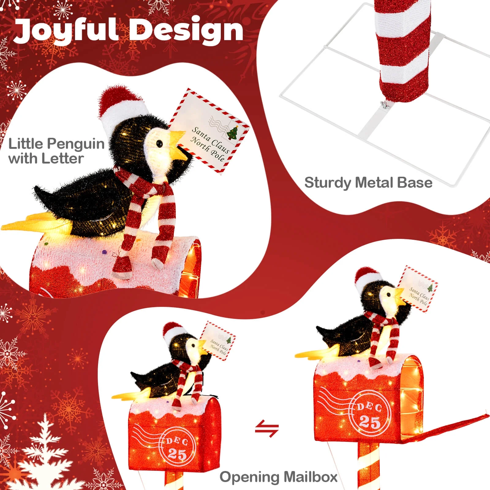 Costway 4.8 FT Christmas Lighted Penguin on Mailbox with 100 LED White Lights,Ground Stakes