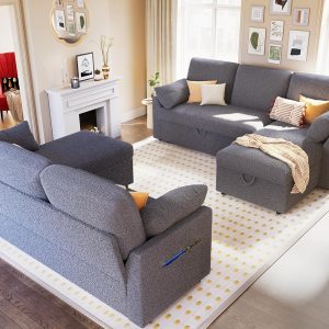 VanAcc Sofa Bed, Sleeper Sofa with Storage Chaise 2 in 1 Pull Out Couch Living Room