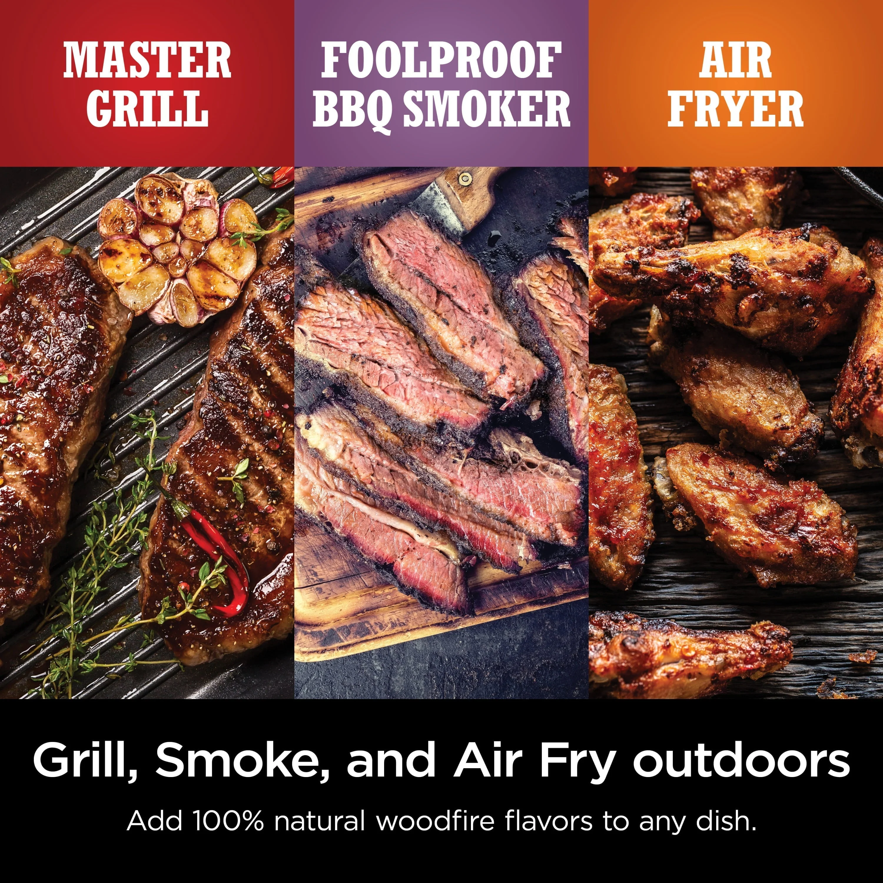 Woodfire Outdoor Grill & Smoker, 3-in-1 Master Grill, BBQ Smoker, & Outdoor Air Fryer with Woodfire Technology, OG700