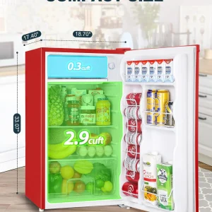 Upstreman 3.2 Cu.Ft Mini Fridge with Freezer, Single Door Mini Fridge, Dorm Fridge, Adjustable Thermostat, Mini Refrigerator for Bedroom, Office, Dorm, Black-BR321