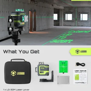 Laser Level 3x360- LASGOO with Remote Control, 2 Rechargeable Batteries, 100FT Range, 360- Magnetic Rotating Stand, IP54, 3Ds