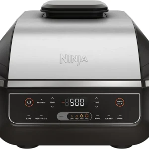 Ninja | Indoor Grill | Foodi | 5-in-1 (Grill, Air Fry, Roast, Bake, and Dehydrate | Fits up to 3lb Roast | Smoke Control System and Dishwasher Safe Parts| Black/Grey | AG301