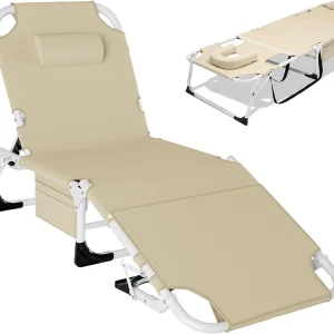 Slsy Folding Lounge Chair, 5-Position Adjustable Outdoor Reclining Chair, Folding Sleeping Bed Cot, Folding Chaise Lounge Chair for Pool Beach Patio Sunbathing