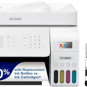 ET-4800 Wireless All-in-One Cartridge-Free Supertank Printer with Scanner, Copier, Fax, ADF and Ethernet C Ideal-for Your Home Office, White