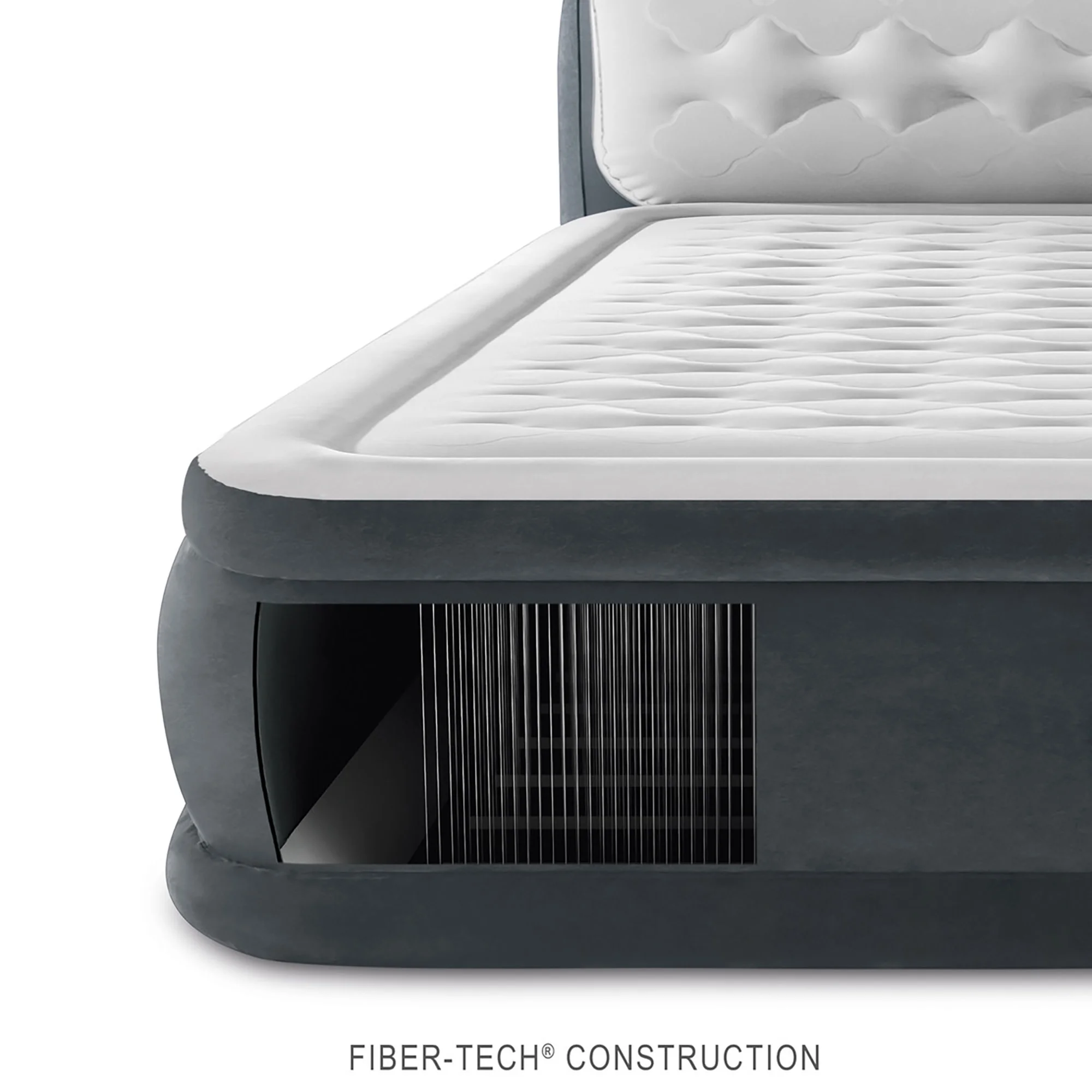 Intex: Dura-Beam Deluxe: Ultra Plush Headboard Airbed - Queen - Gray, 18" Inflatable Mattress, Built-In Pump, Fiber-Tech, Carry Bag, 600lb Cap 64447ED