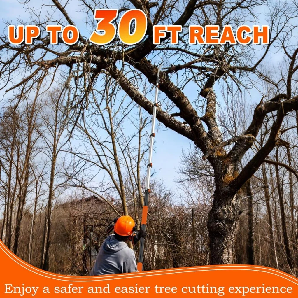 30FT Reach Pole Saw for Tree Trimming, Telescoping Tree Pruner Extendable with 5-24FT Extension Pole, Manual Saw for Yard, Garden, Patios