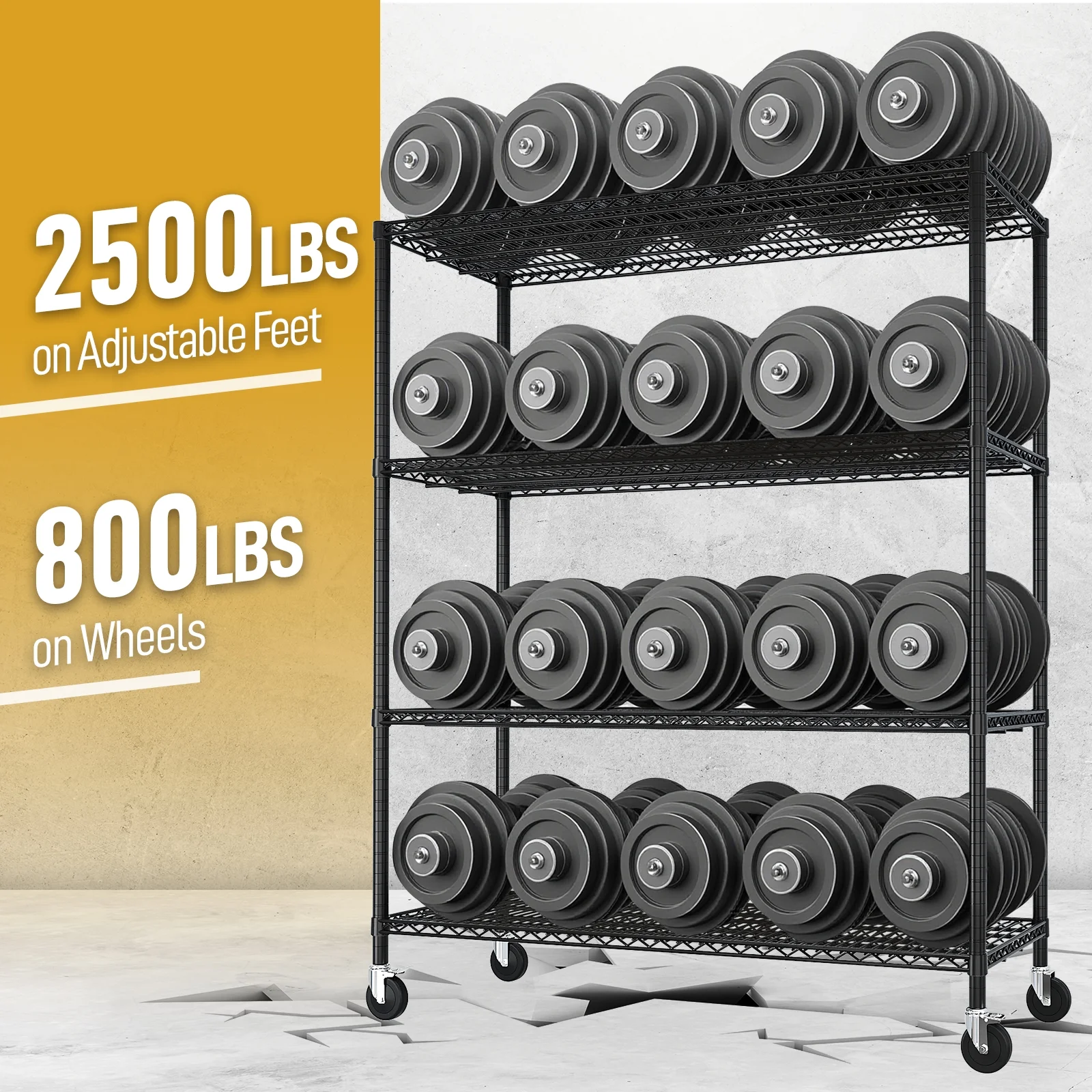Ktaxon 4 Tier Wire Shelving with Wheels, 46"W x 17.7"D x 65"H Multifunctional Storage Rack Metal Garage Shelves Organizer, Capacity for 800lbs, Black