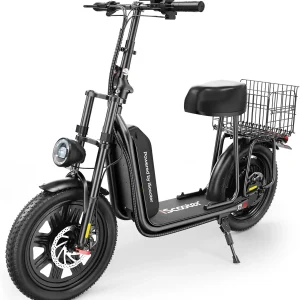 iScooter electric scooter with seat, 37/21 mile range, 28/19/15.6 mph top speed, dual suspension scooter with basket