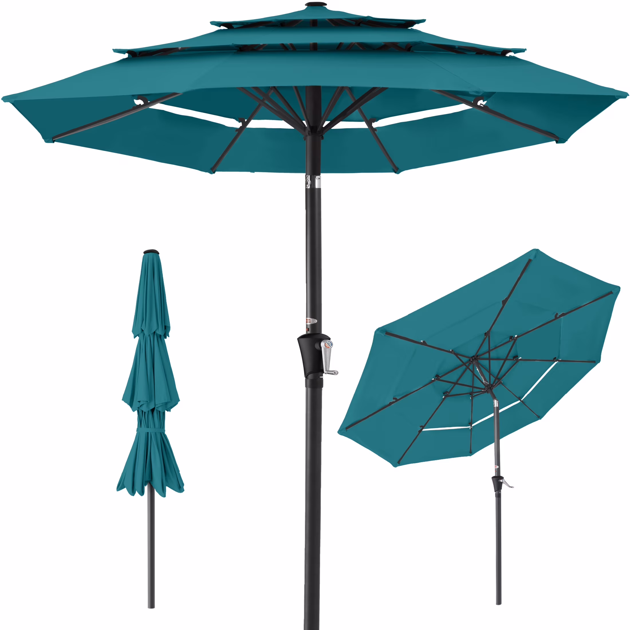 Best Choice Products 10ft 3-Tier Patio Umbrella, Market Sun Shade w/ Tilt Adjustment, Easy Crank - Red