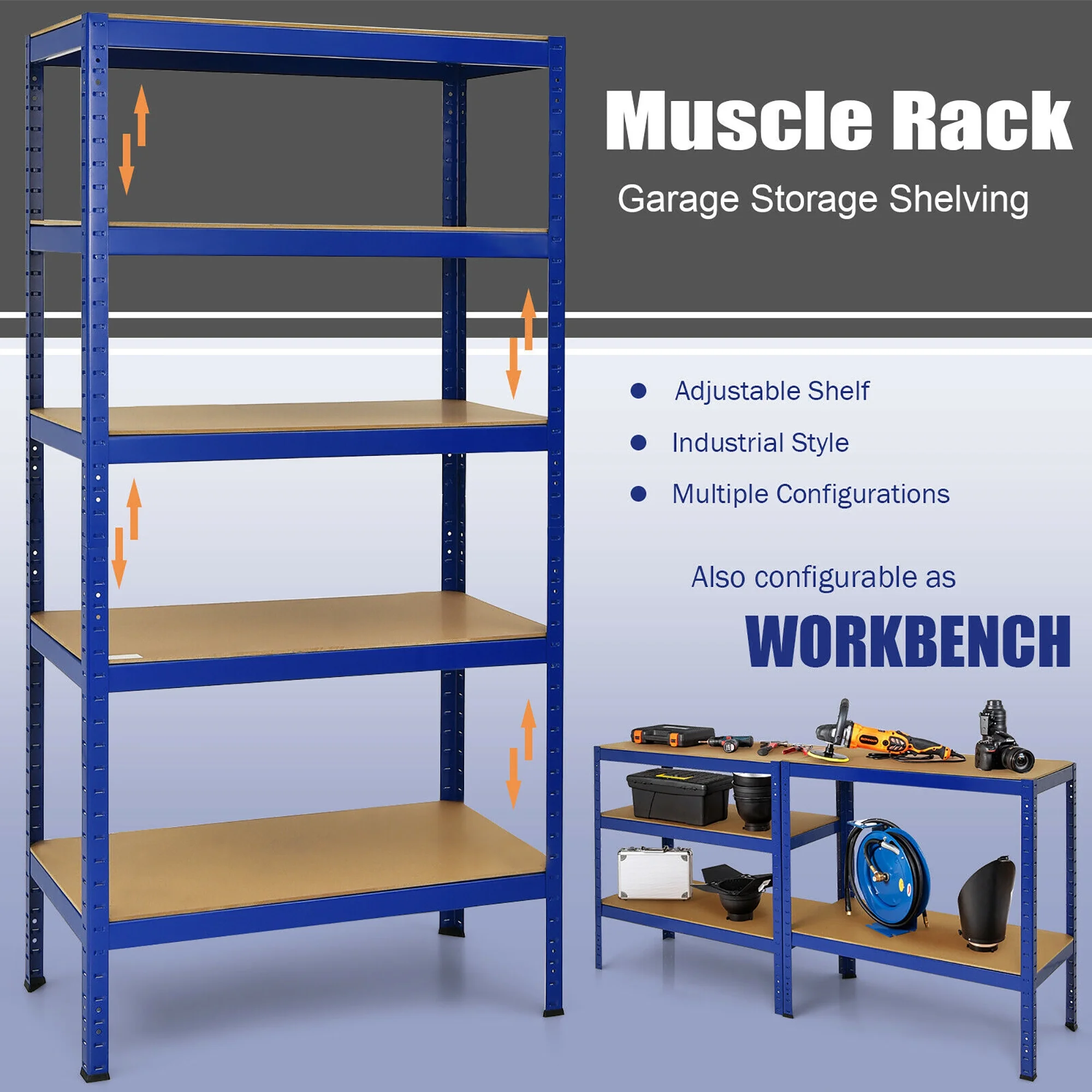 Costway 72'' Heavy Duty Steel 5 Level Garage Shelf Storage Adjustable Shelves Silver