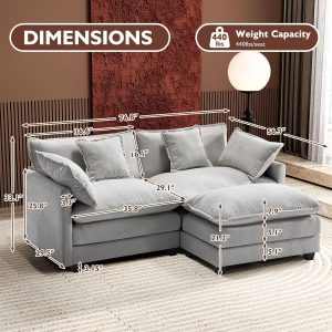 Ihanherry 146" U-Shaped Modern Sofa Modular Sectional Cloud Couch with 2 Ottoman, 6-Seat Chenille Deep Seat Sofa with 6 Pillows for Living Room, Bedroom and Apartment, Grey