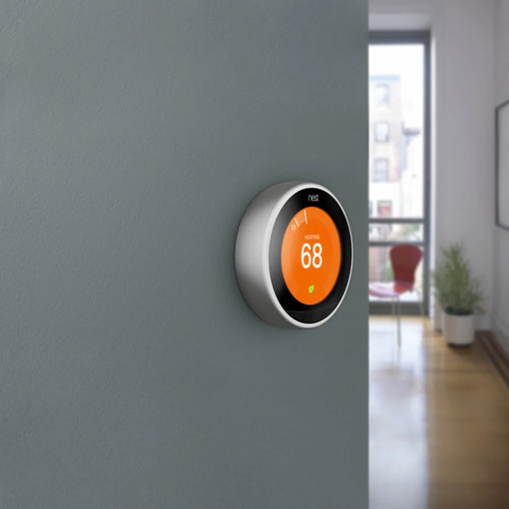 Google Nest Learning Smart Thermostat - 3rd Generation - Stainless Steel T3007ES Bundle with Deco Essentials Wall Mount Plate Cover + Screen Protector Kit for Google Nest Thermostat