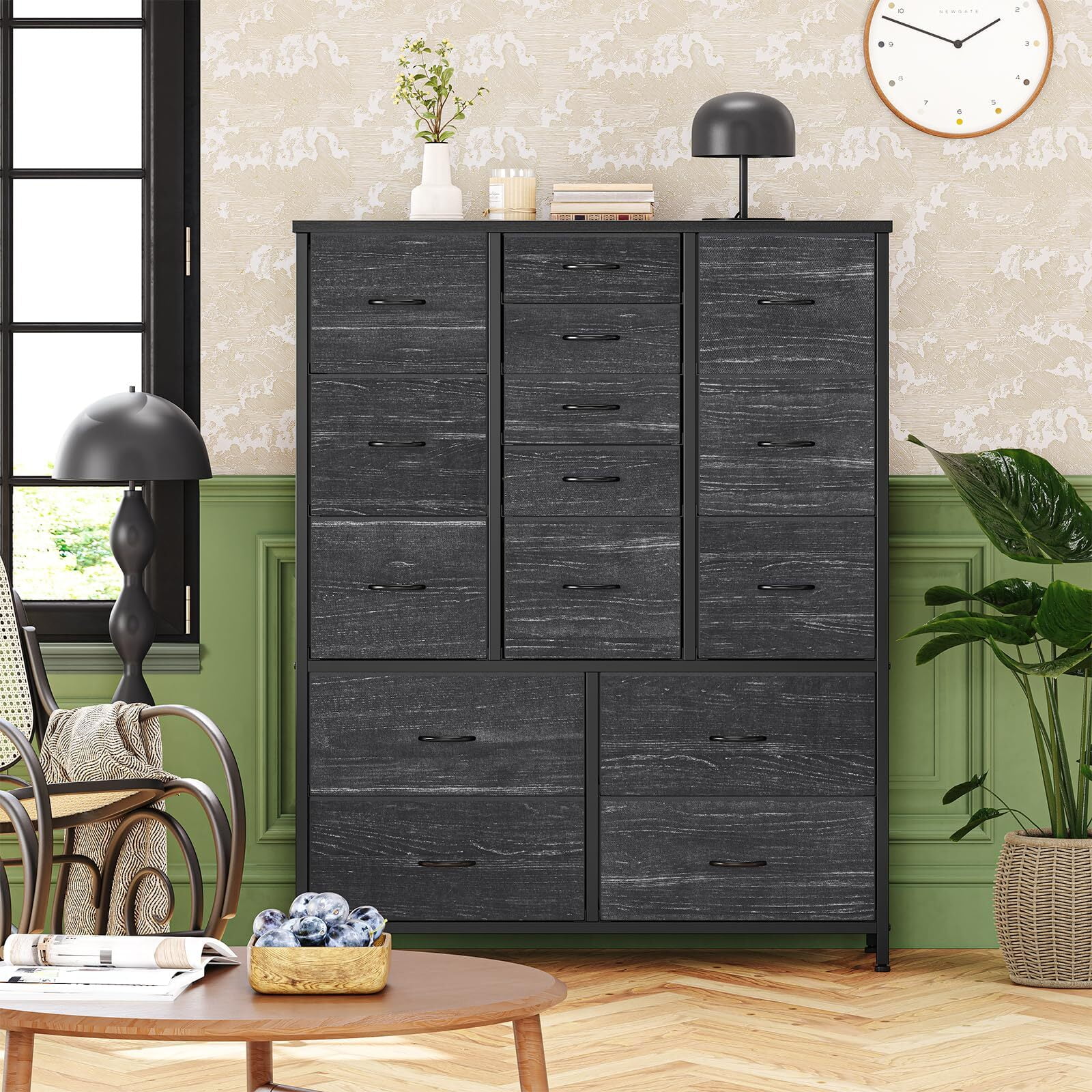Garvee 15 Drawers Dresser for Bedroom Tall Chest of Drawers, Metal Frame & Wood Top Storage Organizer Cabinet with Fabric Drawers for Living Room, Entryway, Hallway, Closet, White