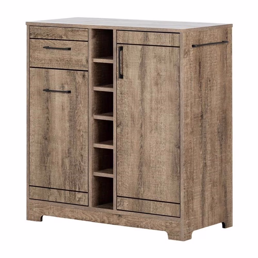 Pemberly Row Bar Cabinet and Bottle Storage in Weathered Oak