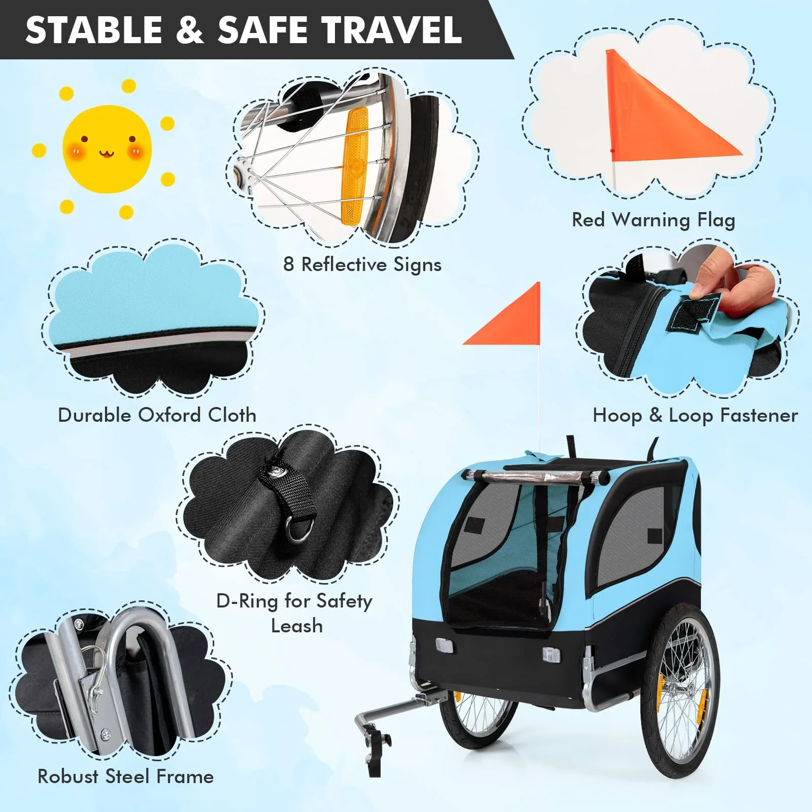 Pet Bike Trailer Holds 40kg Bicycle Trailer for Small & Medium-Sized Dogs