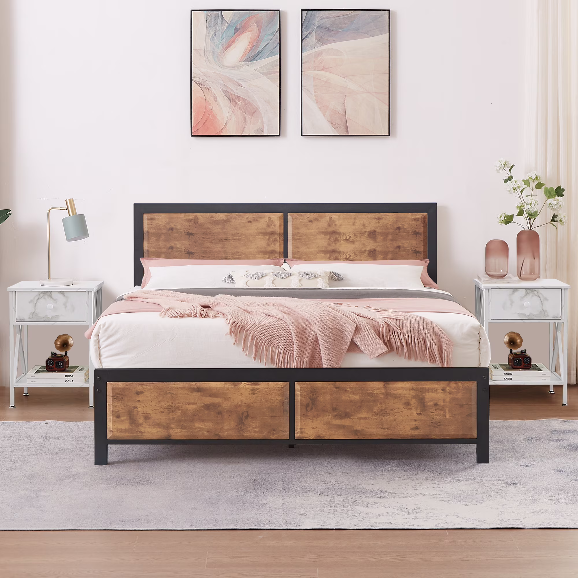 VECELO 3 - Piece Bedroom Set with Twin Size Bed Frame and 1 - Drawer Black Nightstands