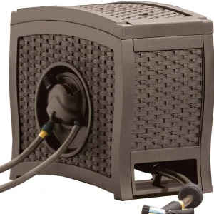 Suncast Aquawinder 125?? Wicker Garden Hose Reel ?C Lightweight Portable Hands ?C Free Water Powered Retractable Hose Reel ?C Java