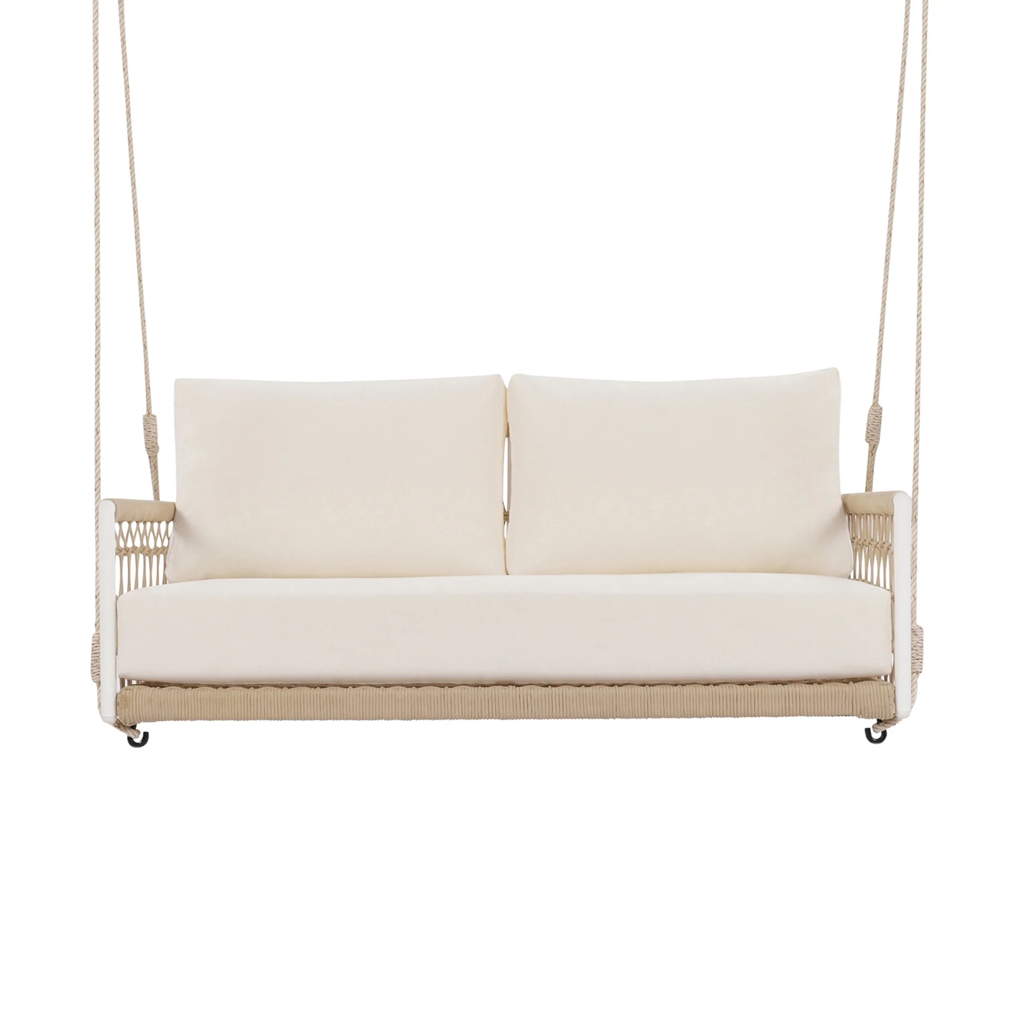Harper & Bright Designs PE Ratten Porch Swing Chair, 2-Seater Hanging Swing Bench with Chains, All Weather Design Patio Furniture Swing for Backyard Garden Poolside, Grey and White