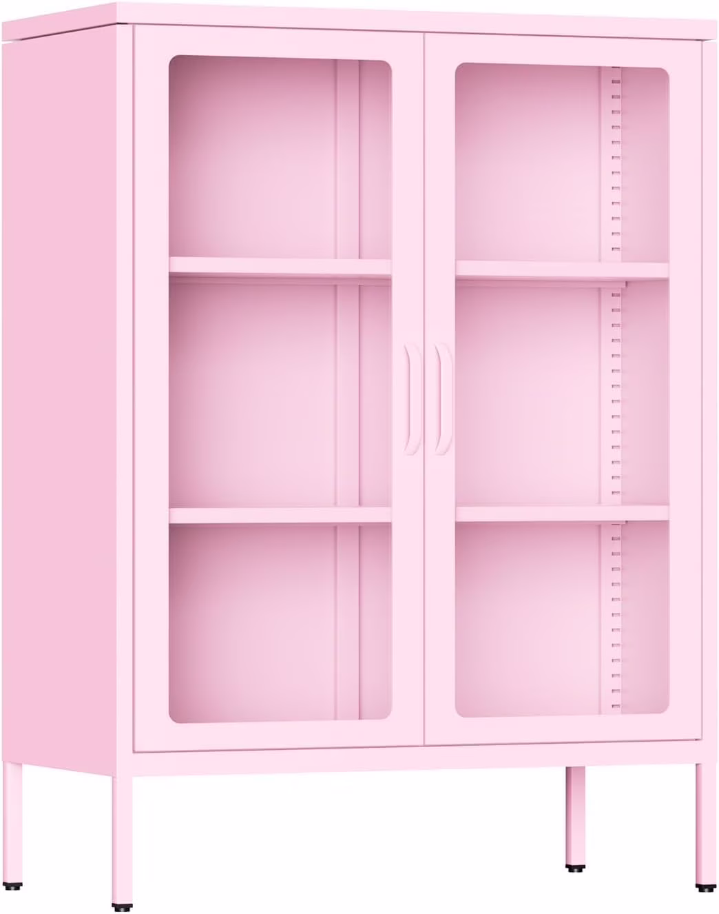 SUNCROWN Metal Storage Cabinet, Curio Display Cabinet with 2 Glass Display Door and 4 Shelves, Side Storage Organize, Modern Bookshelf Cabinet for livingroom, Bedroom, Kitchen, Black