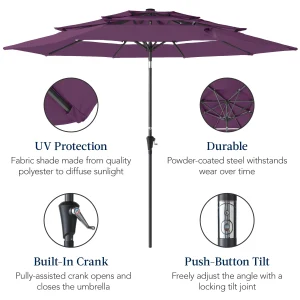 Best Choice Products 10ft 3-Tier Patio Umbrella, Market Sun Shade w/ Tilt Adjustment, Easy Crank - Red