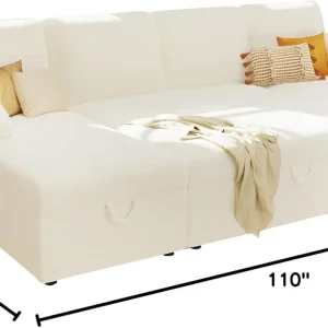 VanAcc Sofa Bed, Sleeper Sofa with Storage Chaise 2 in 1 Pull Out Couch Living Room