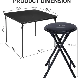 **5-piece folding table and chair set for 4, space-saving square card table with 4 stools, no assembly required, ideal for small spaces, home, patio, and outdoor use, black