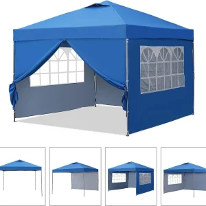 GDY 10x10 Pop Up Canopy Tent, Outdoor Canopy Tent, Patio Tent,Commercial Instant Gazebos,4 Sidewalls, Portable Shelter Canopies, with 4 sandbags, Blue.