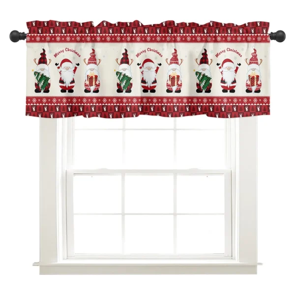 Christmas Window Valance Rod Pocket Panel for Kitchen Bedroom Window Merry Christmas Gnome with Xmas Hat Valances Short Curtain 54"x18"