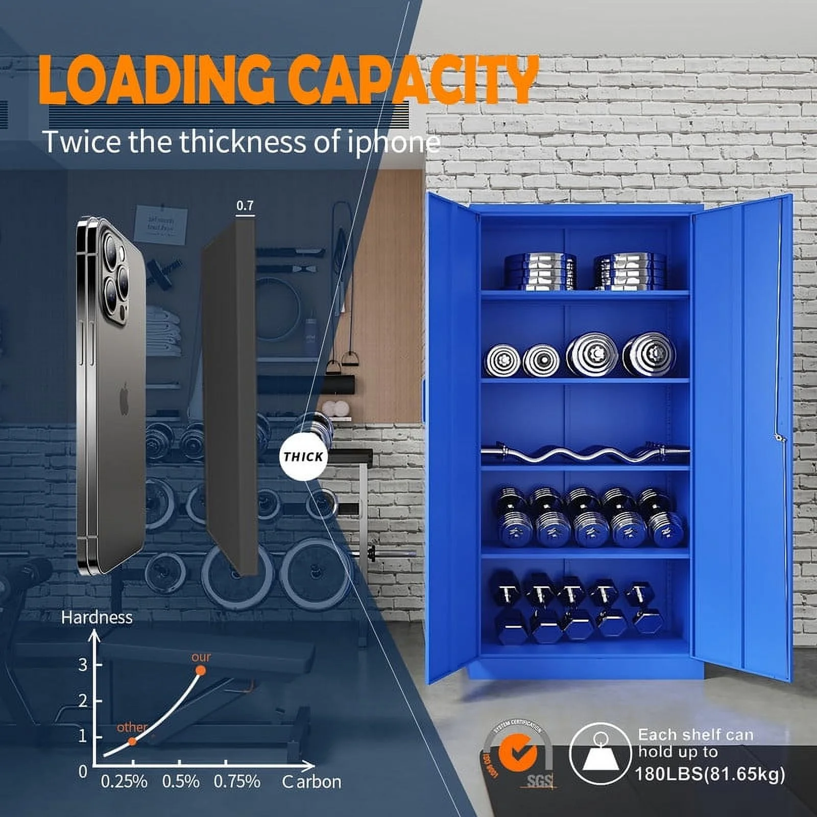 Fesbos Metal Garage Storage Cabinet with 2 Doors and 4 Adjustable Shelves - 71" Steel Lockable File Cabinet,Locking Tool Cabinet for Office,Home,Garage,Gym (Blue)