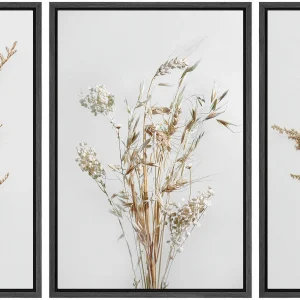 IDEA4WALL Framed Canvas Print Wall Art Set of 3 Wildflower Floral Botanical Prints, Modern Farmhouse Flowers Wall Decor, Large Wall Art, Minimalist Artwork for Home Decor - Black 16"x24"x3