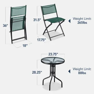 Best Choice Products 3-Piece Patio Bistro Dining Furniture Set w/ Glass Tabletop, Folding Chairs - Gray