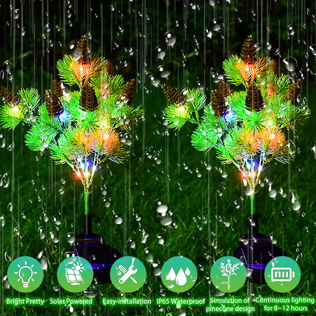 Motrke 4PCS Solar Flickering Pine Lights LED Solar Powered Christmas Tree Lights with Pine Cones Waterproof Multi Color Landscape Lights for Home Christmas Decoration