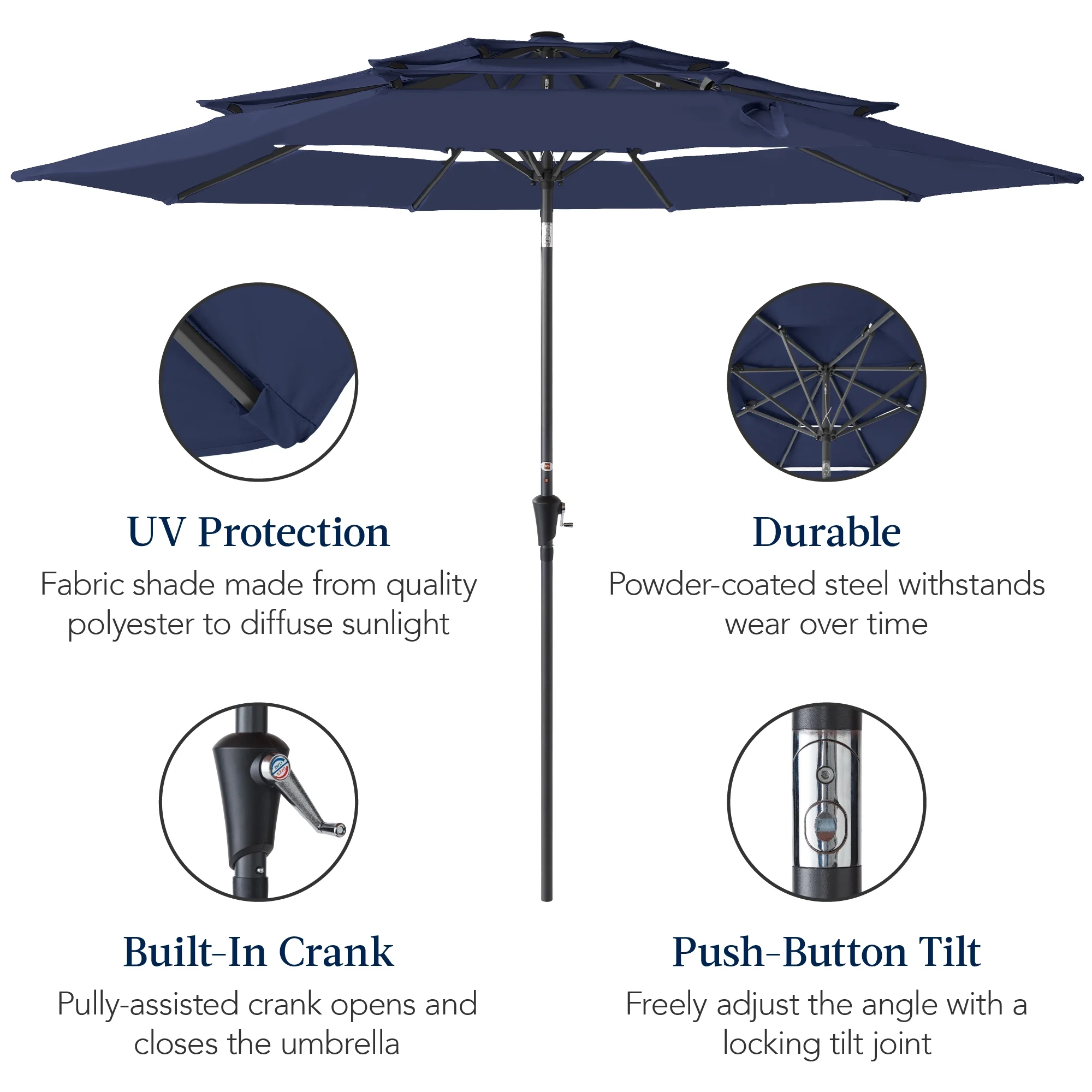 Best Choice Products 10ft 3-Tier Patio Umbrella, Market Sun Shade w/ Tilt Adjustment, Easy Crank - Red