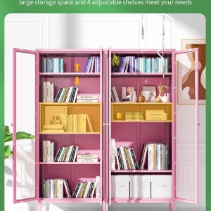 SUNCROWN Metal Storage Cabinet, Curio Display Cabinet with 2 Glass Display Door and 4 Shelves, Side Storage Organize, Modern Bookshelf Cabinet for livingroom, Bedroom, Kitchen, Black