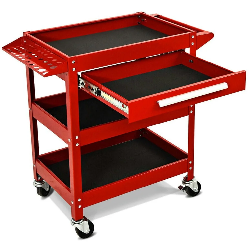 Spaco Rolling Tool Cart Mechanic Cabinet Storage ToolBox Organizer with Drawer-Black, Utility Cart on Wheels for Warehouse Garage Cleaning Office