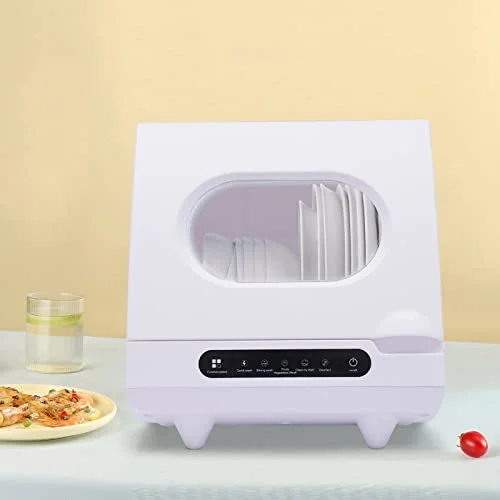 White Desktop Dishwasher, 1200W Compact Automatic Dishwasher, 5 Washing Programs Display 360- Spray Arm, 72 - C Hot Water Rotary Cleaning, Suitable for Apartment/Office/Kitchen/RV