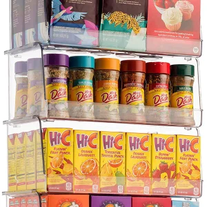 Set Of 4 Clear Pantry Organizer Bins Stackable Household Plastic Food Storage Basket with Wide Open Front for Kitchen, Countertops, Cabinets, Refrigerator, Freezer, Bedrooms, Bathrooms - 12" Wide