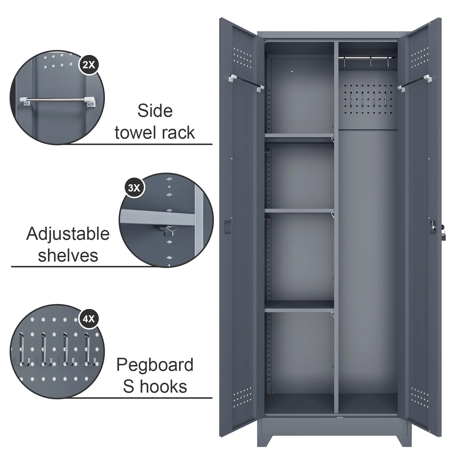 Marcree Broom Closet Storage Cabinet,Cleaning Supply Storage Cabinet,Metal Cleaning Closet Cabinet with Adjustable Shelves for Laundry Room Basement
