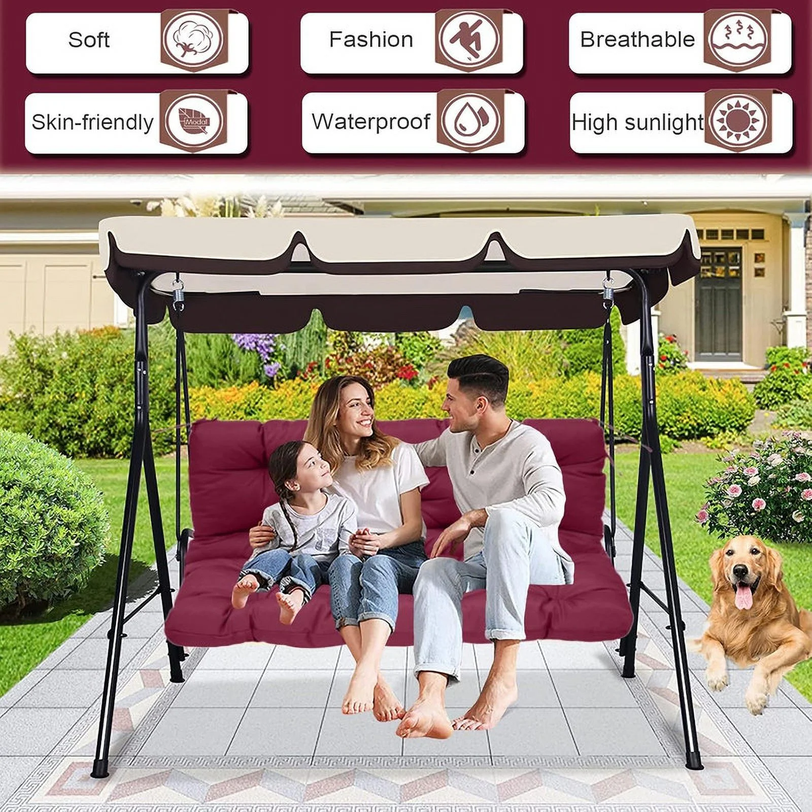 Replacement Cushions for Swing, Waterproof Porch Swing Cushion, 2-3 Seat Outdoor Bench Cushion with Backrest for Patio Furniture Garden Porch Loveseat Glider Pad (Sky Blue 70*40in)