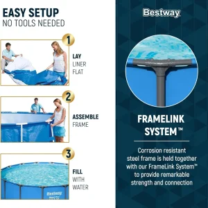 Steel Pro MAX 14 Foot x 48 Inch Round Metal Frame Above Ground Outdoor Swimming Pool Set with 1,000 Filter Pump, Ladder, and Cover, Gray