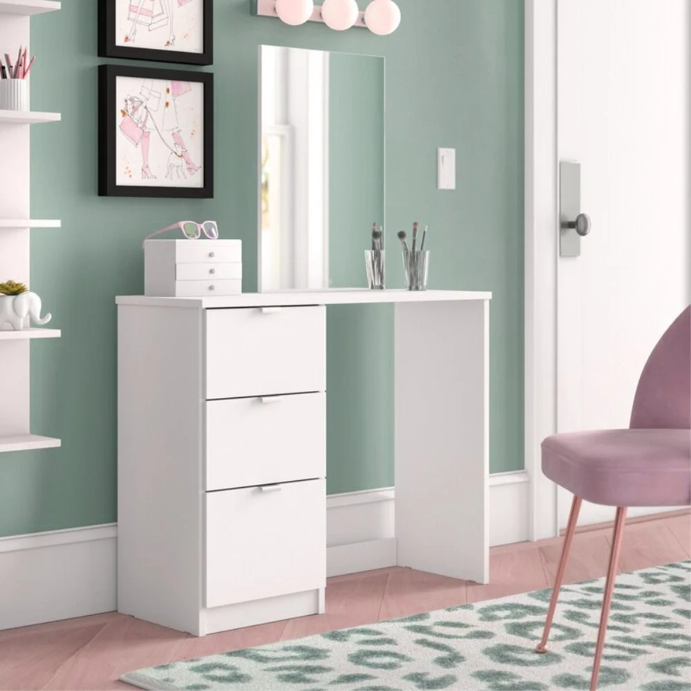 Ktaxon Vanity Set with 3 Color Lighted Mirror, Makeup Table with 6 Drawers, Dressing Table Makeup Desk with Stool, White