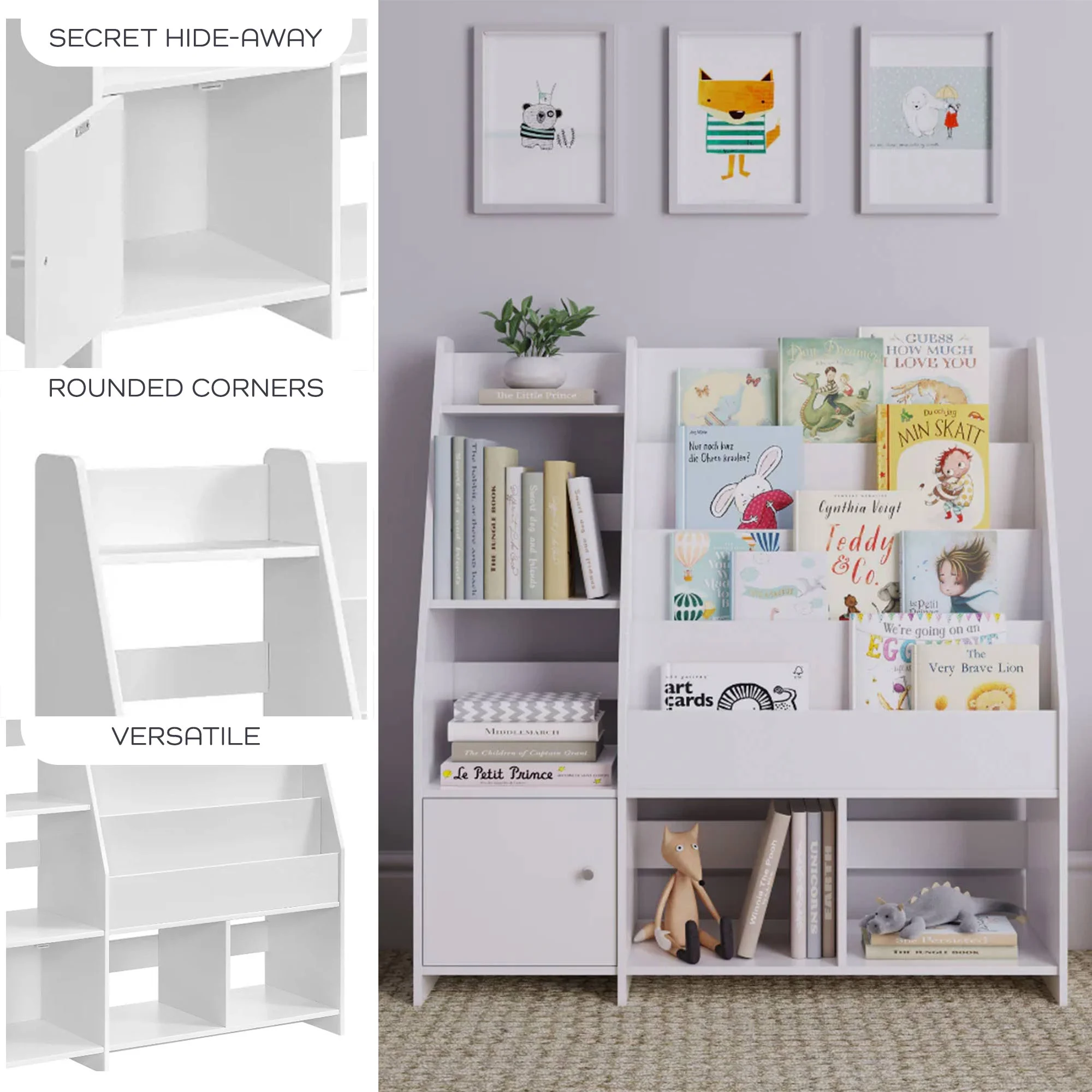 Sturdis Kids Toy Storage Organizer With Bookshelf and White Bins