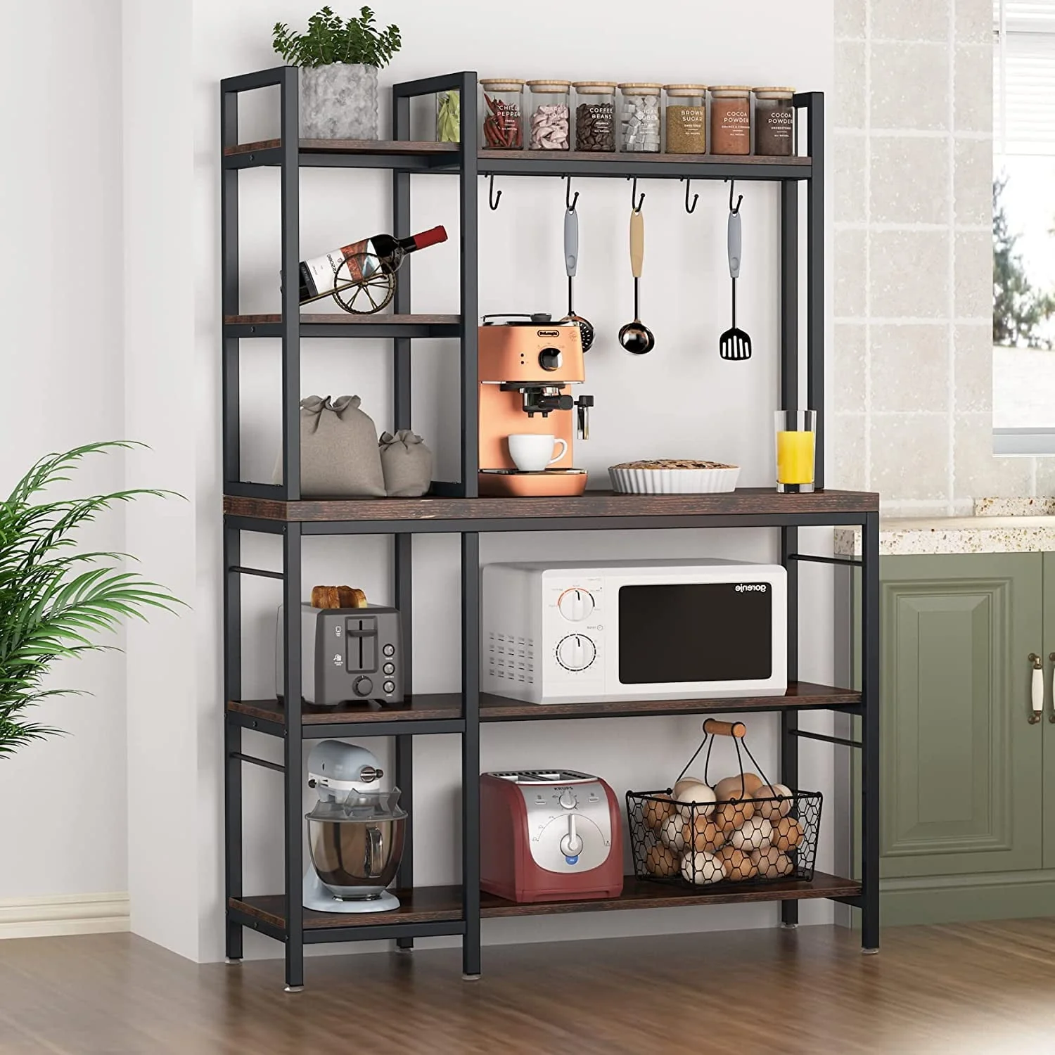 Tribesigns Bakers Rack with Storage Hutch for Kitchen, Microwave Oven Stand, 5-Tier Kitchen Utility Storage Shelf, Kitchen Organization and Storage for Kitchen, Living Room