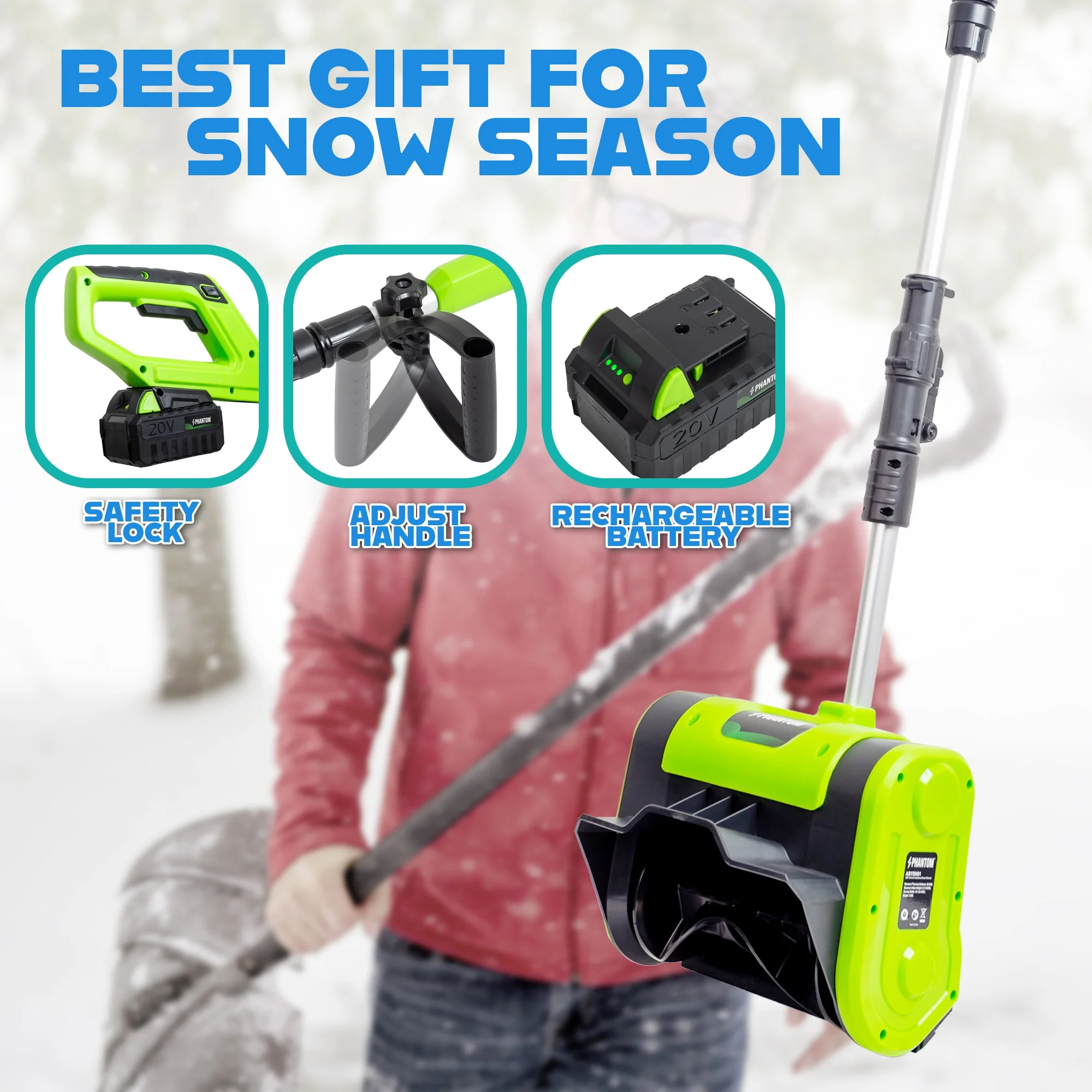 Cordless Snow Shovel, 20V Battery Powered Snow Blower, Lightweight Electric Snow Thrower with Adjustable Handle, Directional Plate, Perfect for Patios, Decks, Walkways, and Driveways (20 INCH)