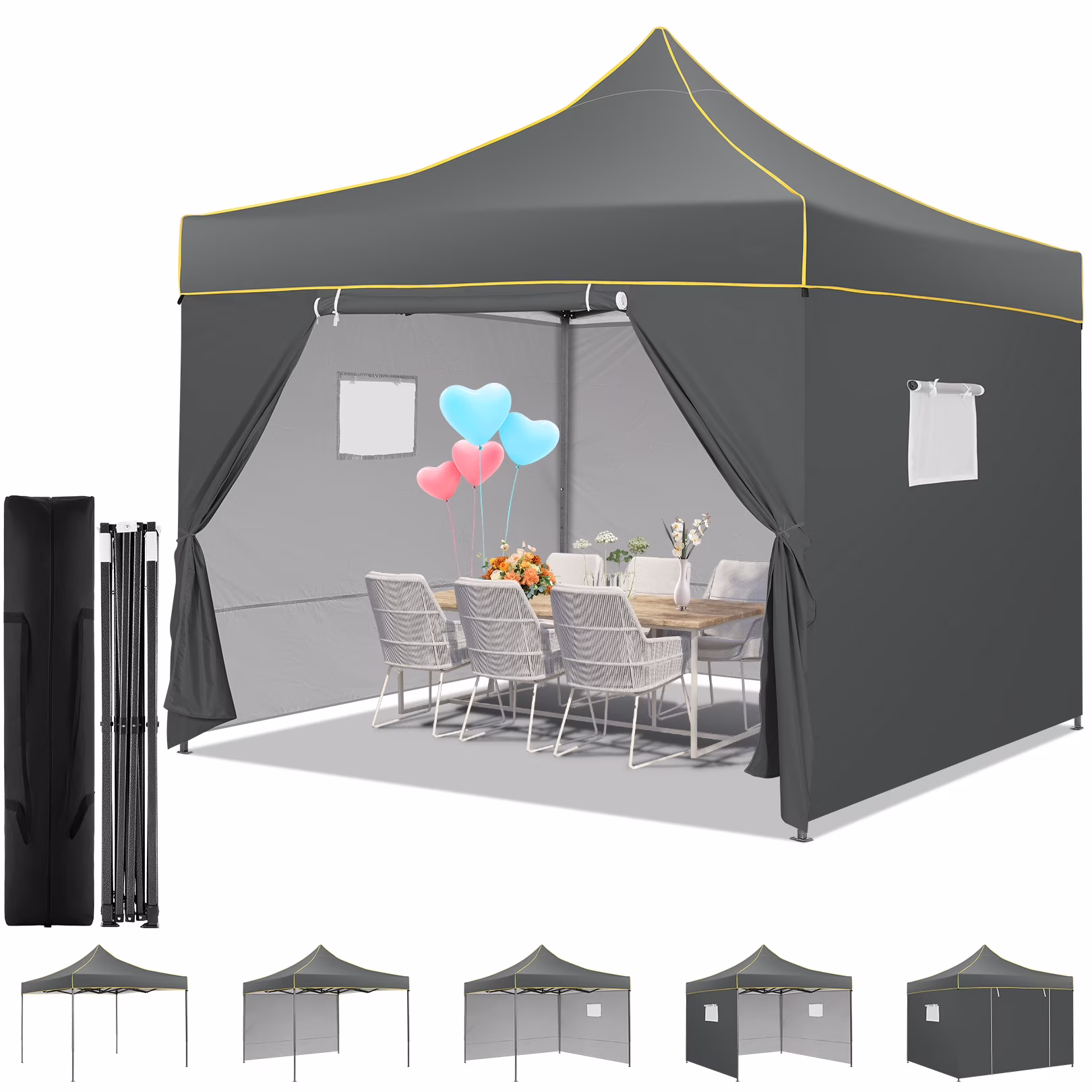 Hoteel 10x15 Heavy Duty Canopy Tent with 4 Sidewalls,Pop up Canopy for Parties Wedding,Commercial Easy up Gazebo with Roller Bag,UV 50+ &,Black