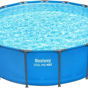 Steel Pro MAX 14 Foot x 48 Inch Round Metal Frame Above Ground Outdoor Swimming Pool Set with 1,000 Filter Pump, Ladder, and Cover, Gray
