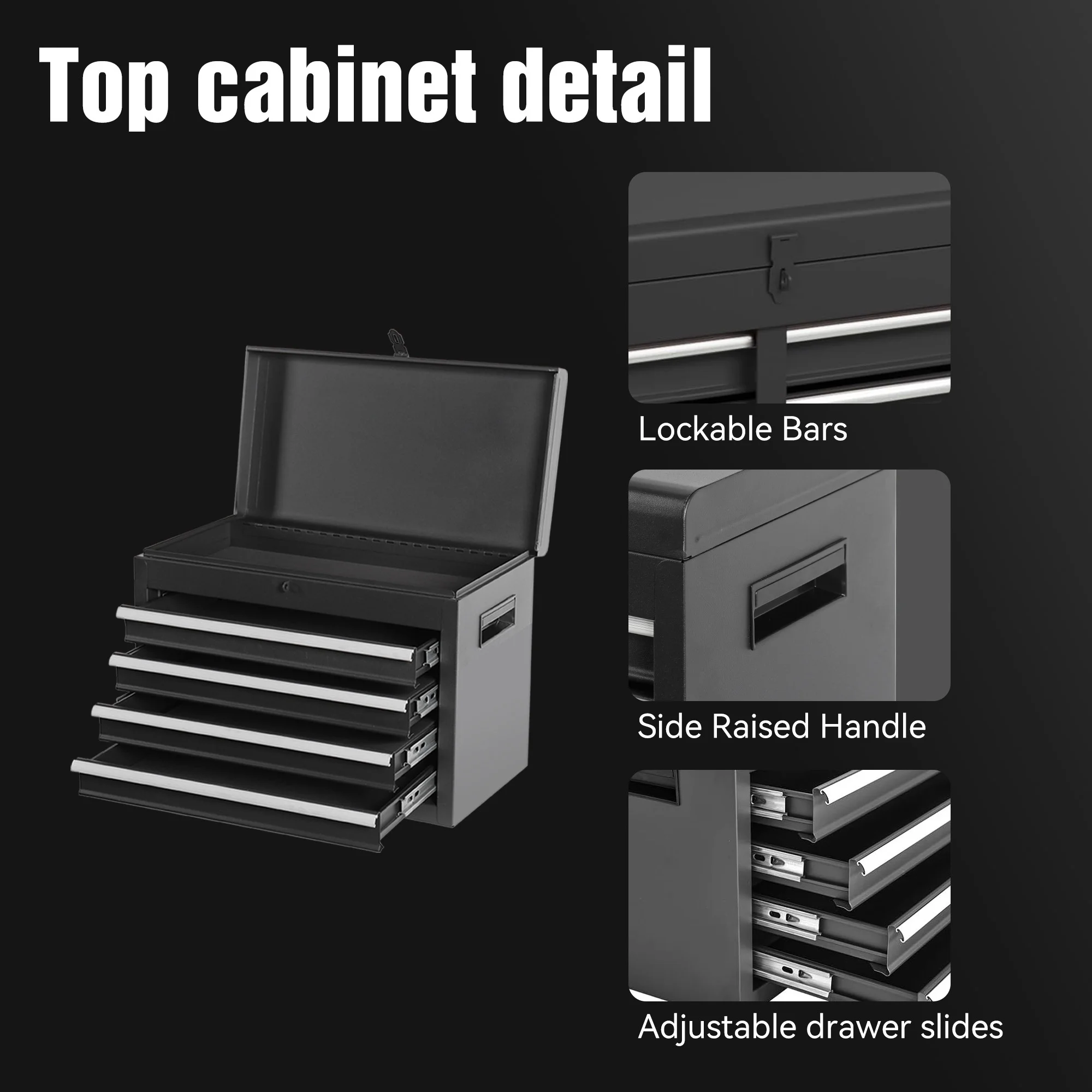 Rolling Tool Box, 5-Drawer Tool Chest On Wheels, Heavy Duty Garage Storage Cabinet with Top Box, 154pcs tools, Detachable Tool Organizer Lockable