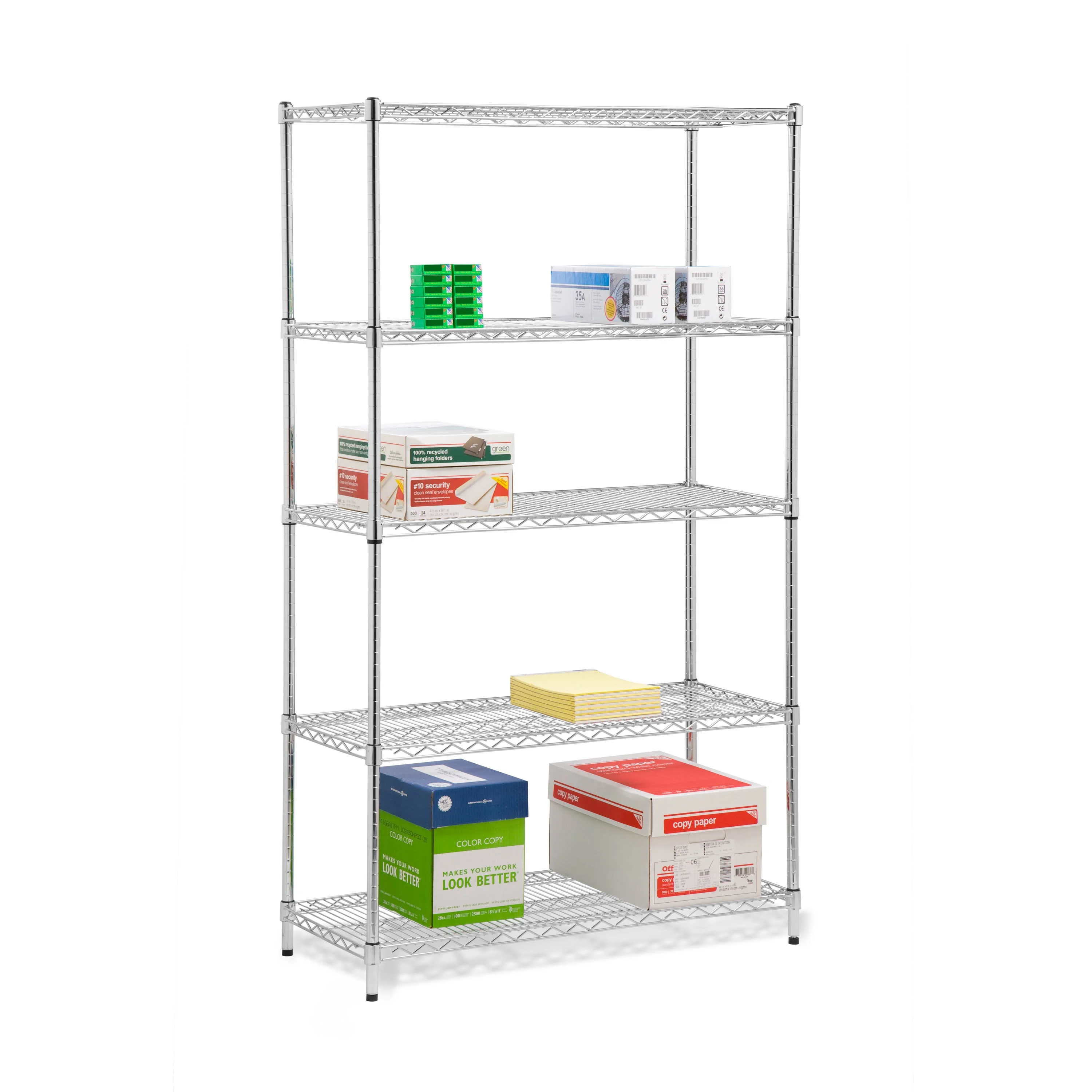 Honey-Can-Do 5-Shelf Steel Adjustable Storage Shelves, Chrome, Holds up to 800 lb per Shelf