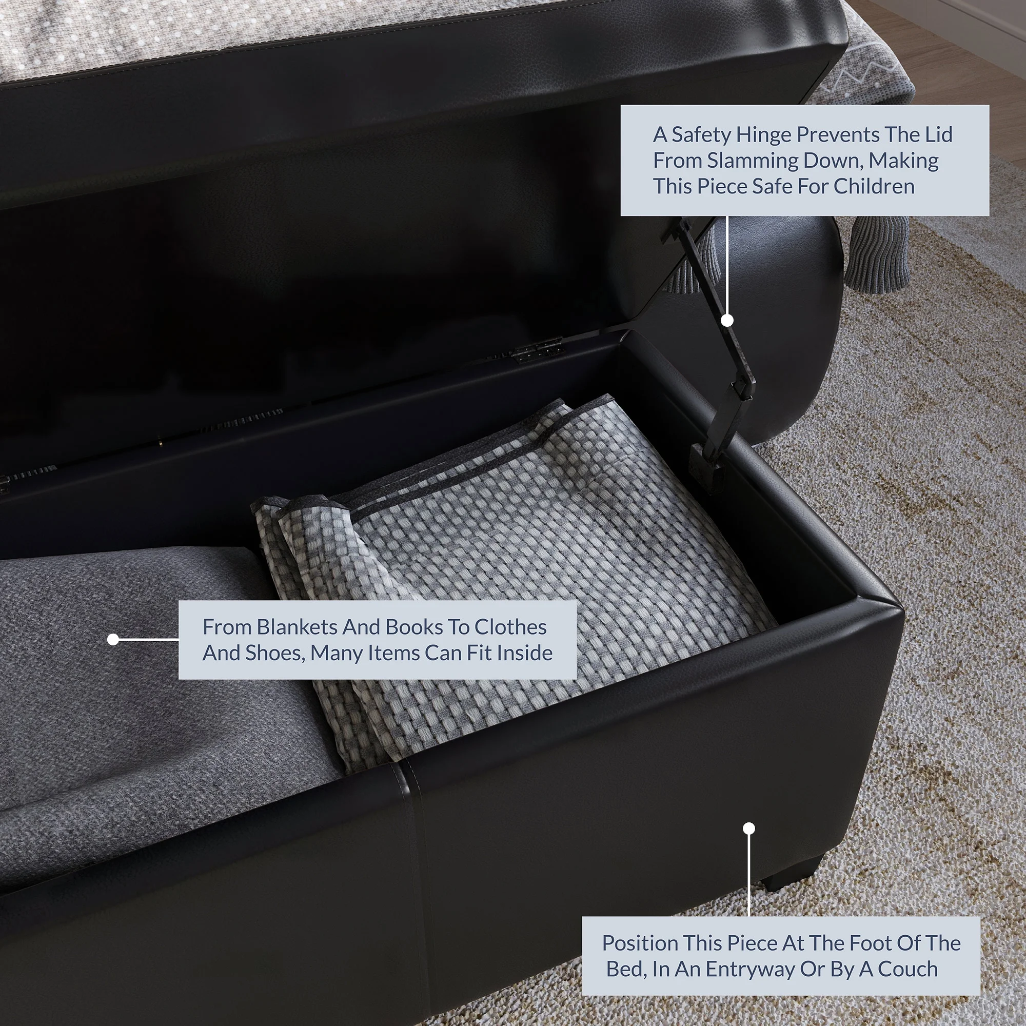 BELLEZE Storage Ottoman Bench Footstool - Amherst (Beige)